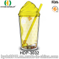 Taza al por mayor del helado del BPA, vaso de plástico del jugo de la pared doble con la paja (HDP-3032)